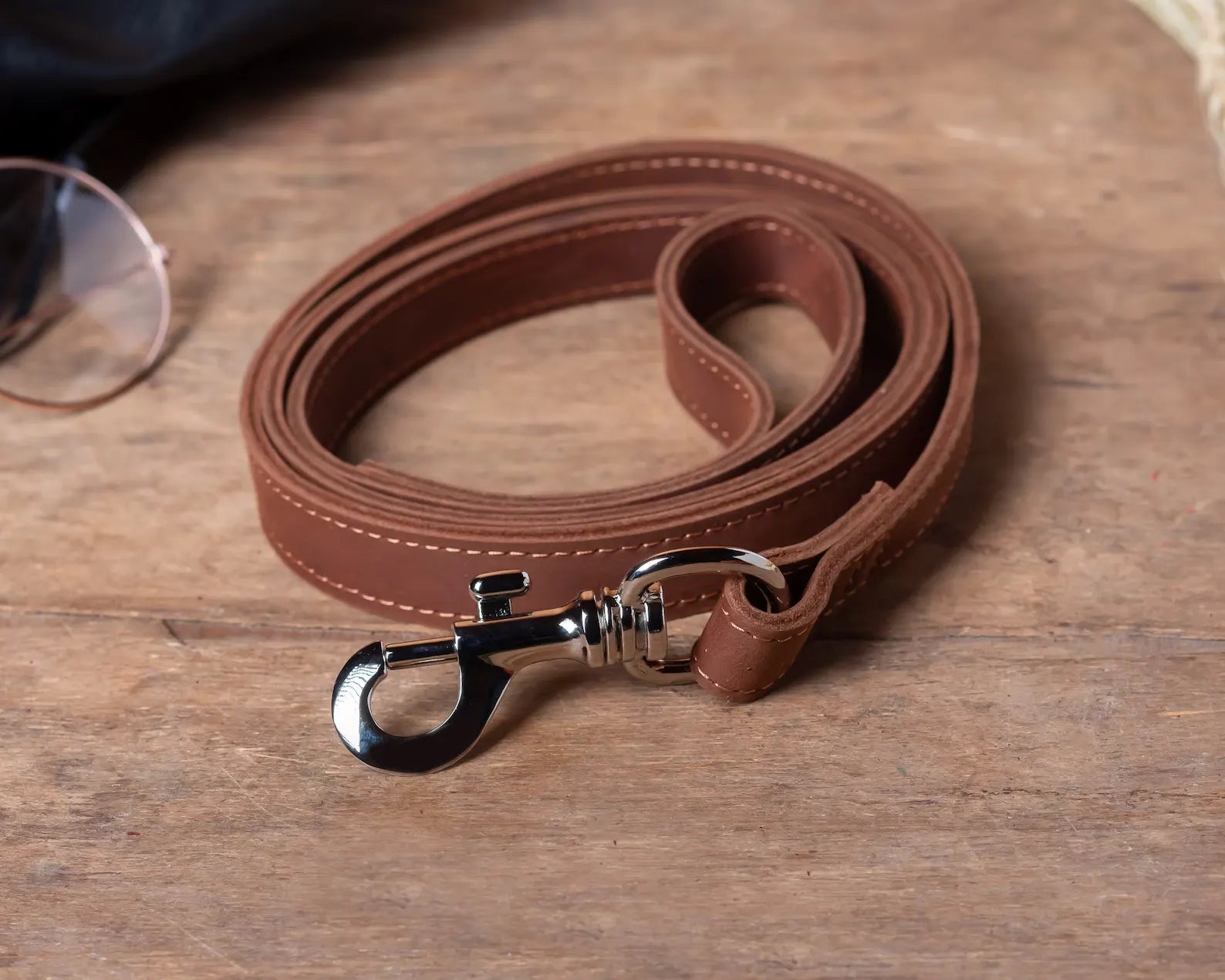 Leather Dog Double-Sided Leash, Leather Dog Leash, Leather Pet Leashes, Puppy Leash, Leather Dog Lead with Handle for Small and Large Dogs