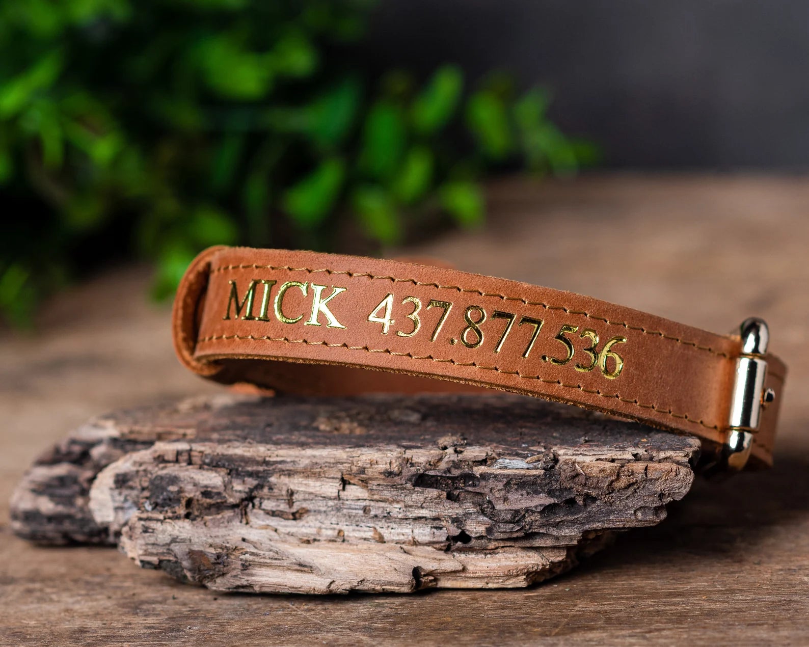Personalized Leather Dog Collar with AirTag Holder, Engraved Name Pet Accessory