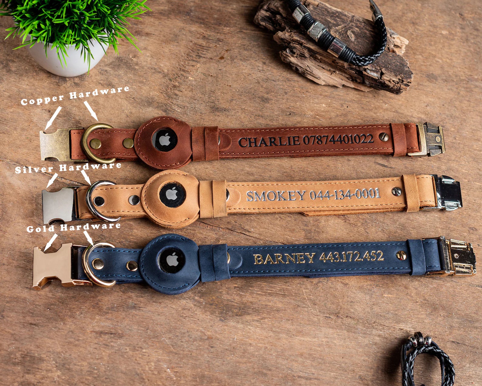 Luxury Personalized AirTag Dog Collar handcrafted from genuine Epsom cowhide leather