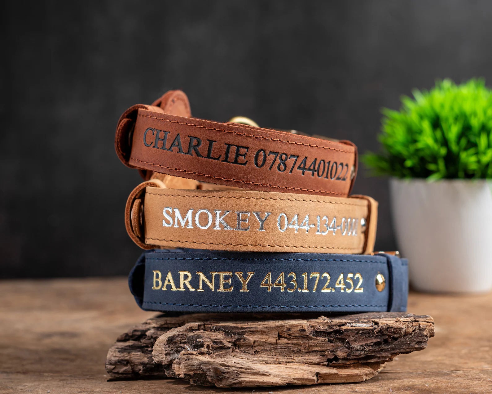 Luxury Personalized AirTag Dog Collar handcrafted from genuine Epsom cowhide leather