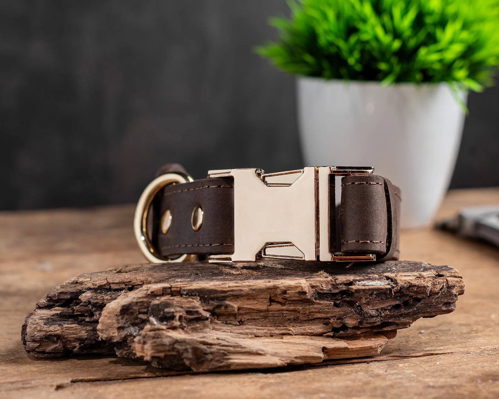 Luxury Personalized AirTag Dog Collar handcrafted from genuine Epsom cowhide leather