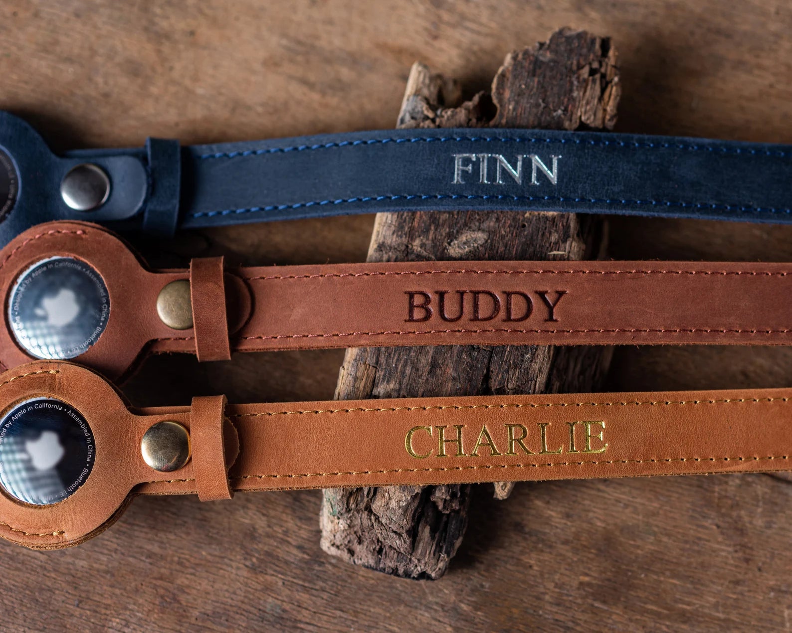 Luxury Personalized AirTag Dog Collar handcrafted from genuine Epsom cowhide leather